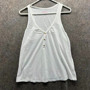 Lilly Pulitzer Tank Top Women Medium White Pima Cotton Button Front Summer Shirt
